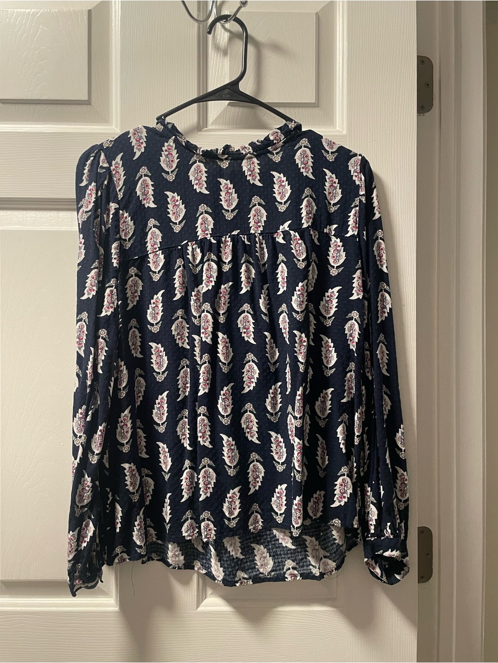 LOFT Navy Floral Long-Sleeve Peasant Blouse